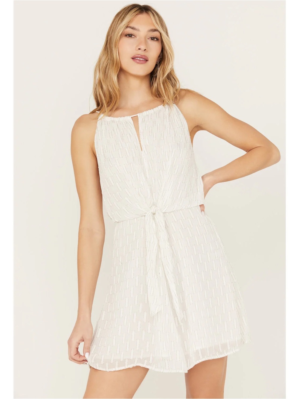 IDYLLWIND WOMEN'S GLADIOLUS METALLIC SLIP TIE FRONT MINI DRESS